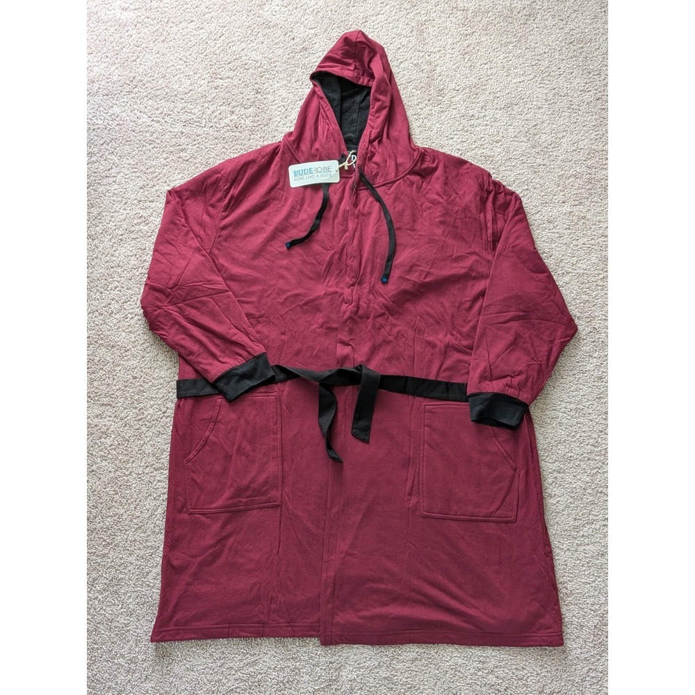 DudeRobe Mens Hooded Bathrobe Burgundy Red Cotton Terry 2XL/3XL NWT Cotton Blend